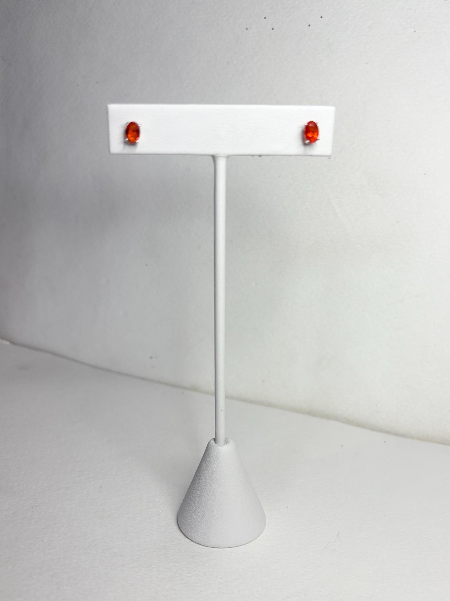 Sterling silver stud earrings with 6x4mm oval Mexican fire opals.