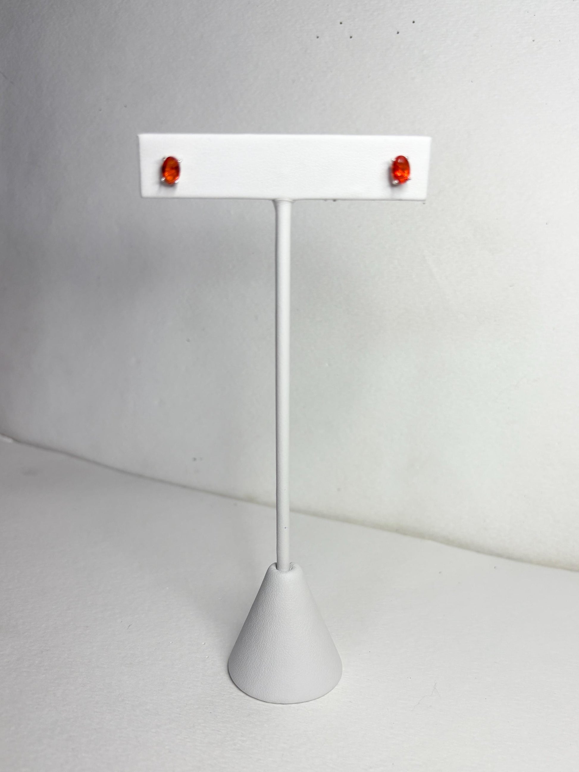 Sterling silver stud earrings with 6x4mm oval Mexican fire opals.