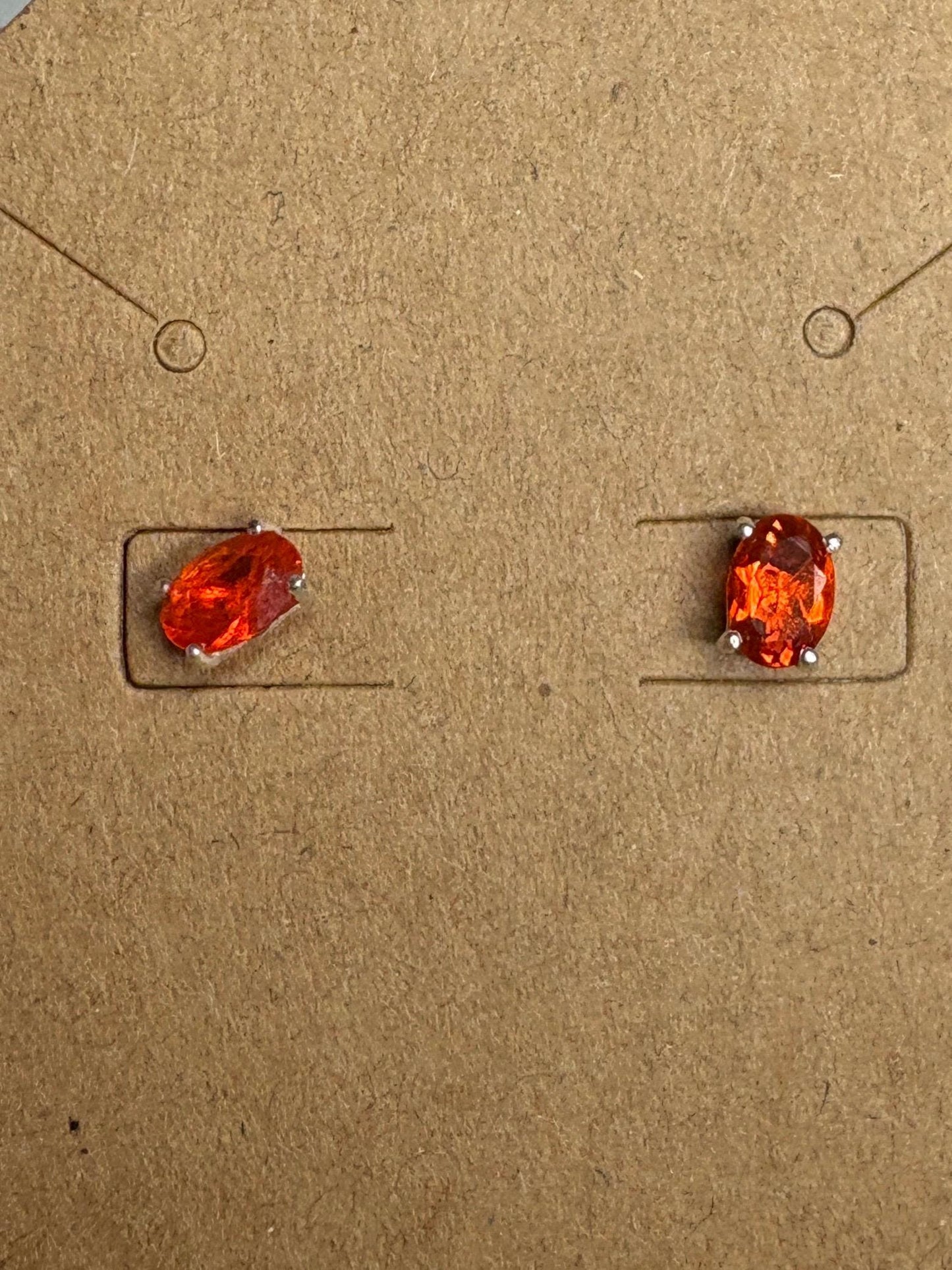 Sterling silver stud earrings with 6x4mm oval Mexican fire opals.