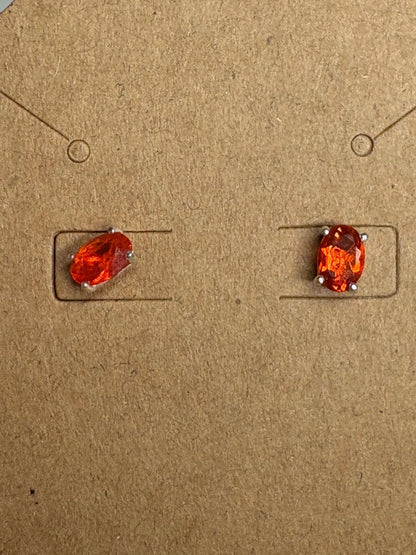 Sterling silver stud earrings with 6x4mm oval Mexican fire opals.