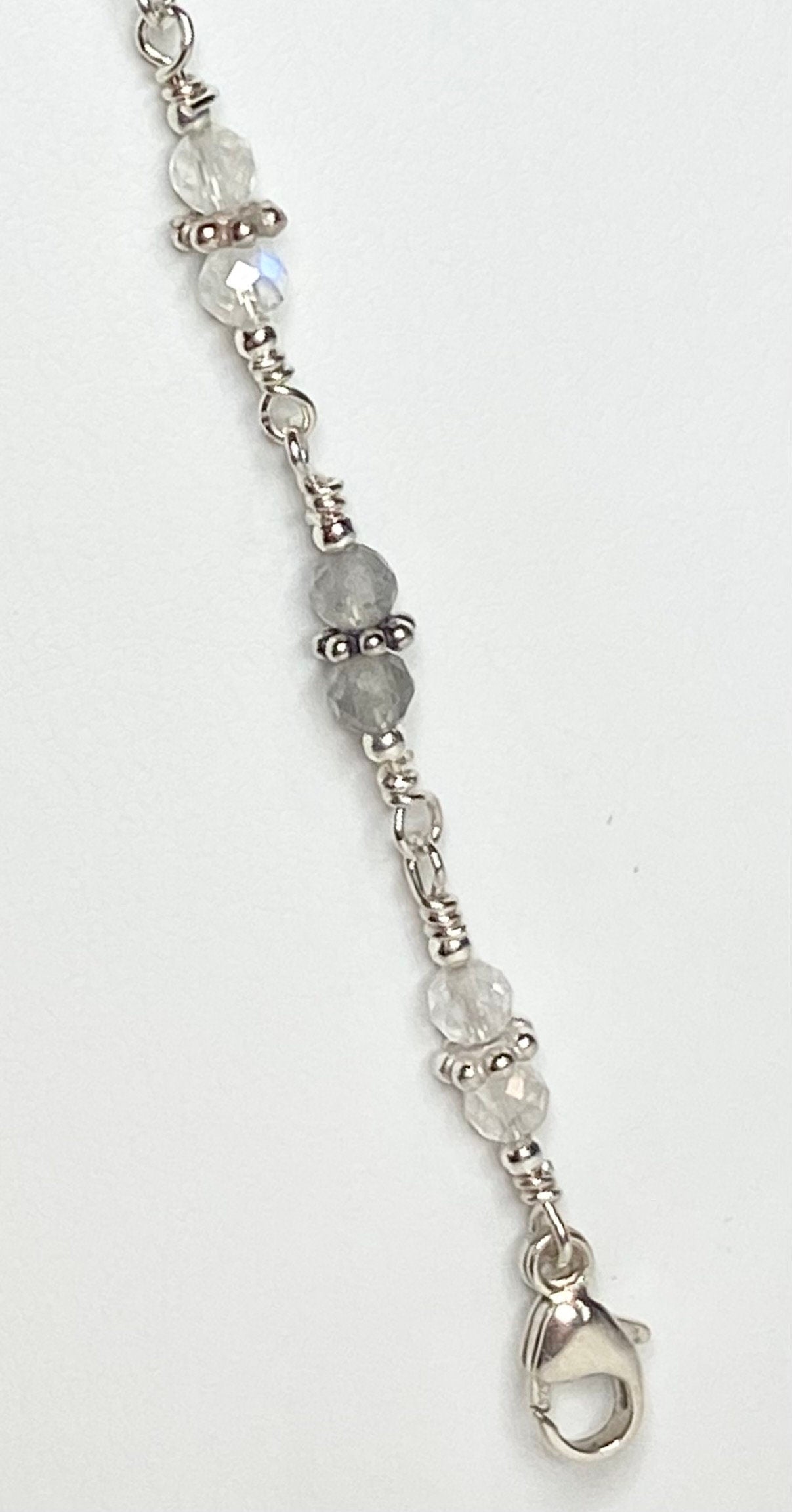 Sterling silver bracelet with faceted moonstone and labradorite beads.