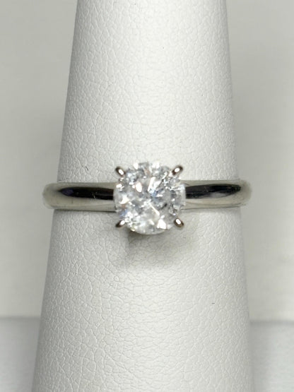 A 1ct round diamond solitaire ring in 10k white gold.