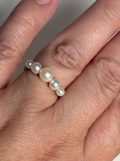 18k white gold ring with five Akoya cultured pearls.