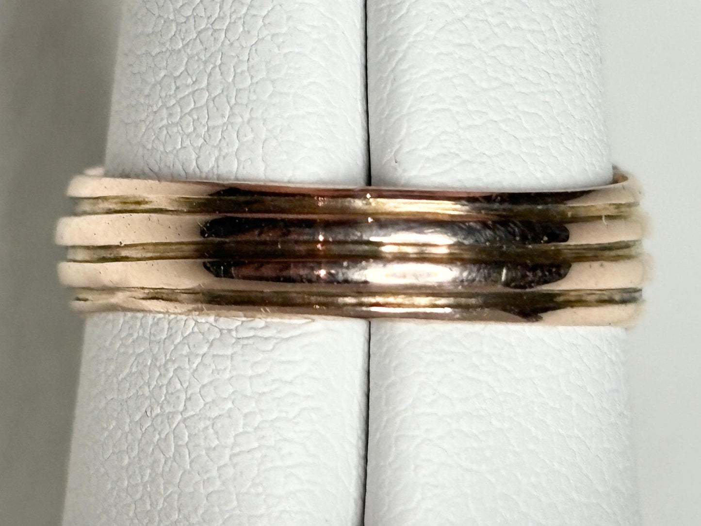 Vintage 10k rose gold wide band ring with an old mine cut diamond.