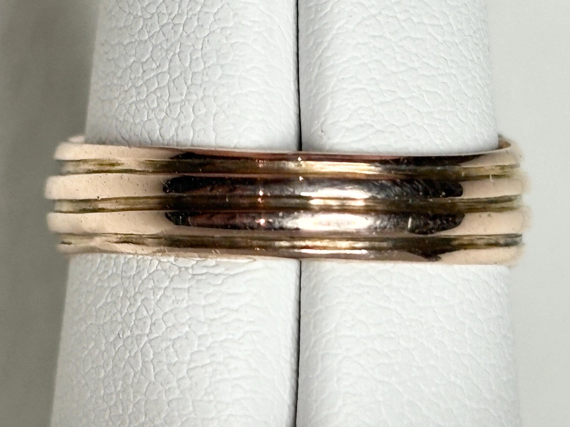 Vintage 10k rose gold wide band ring with an old mine cut diamond.