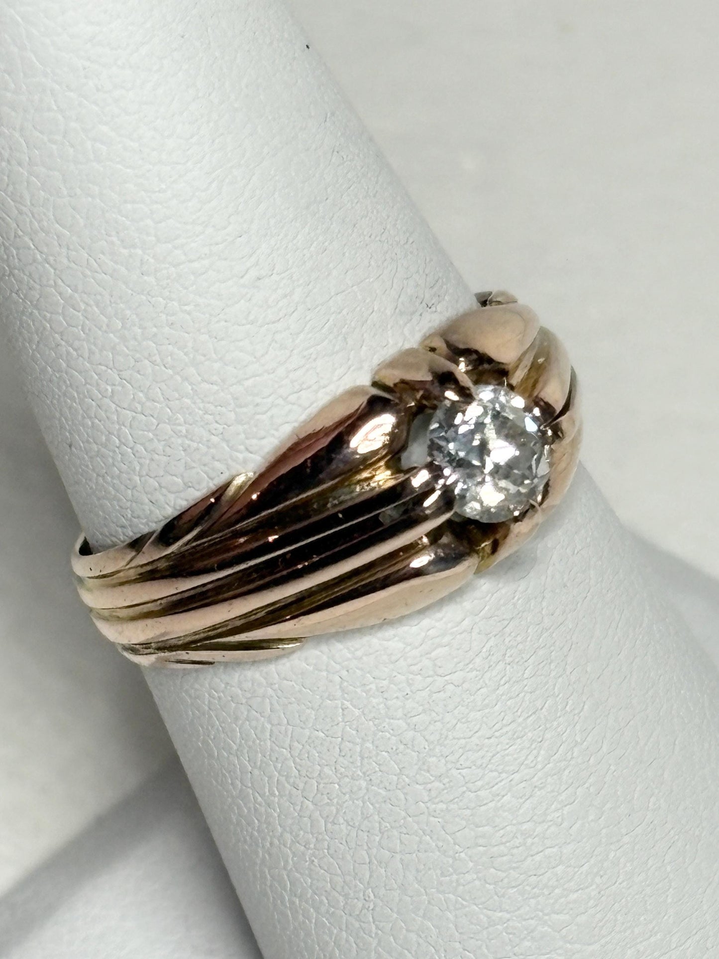Vintage 10k rose gold ring with an old mine cut diamond.