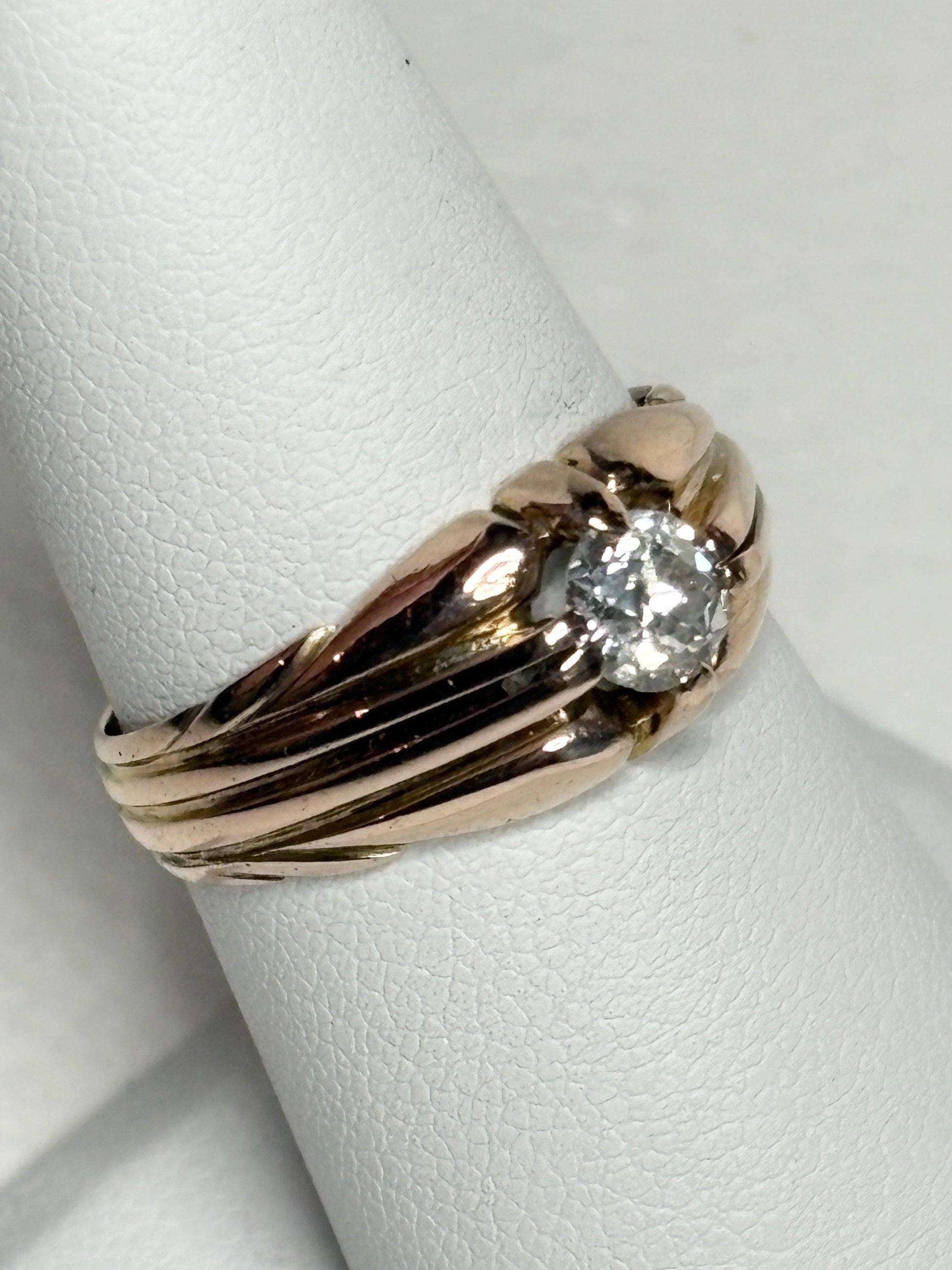 Vintage 10k rose gold ring with an old mine cut diamond.
