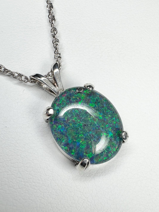 Sterling silver pendant necklace featuring an Australian opal triplet.