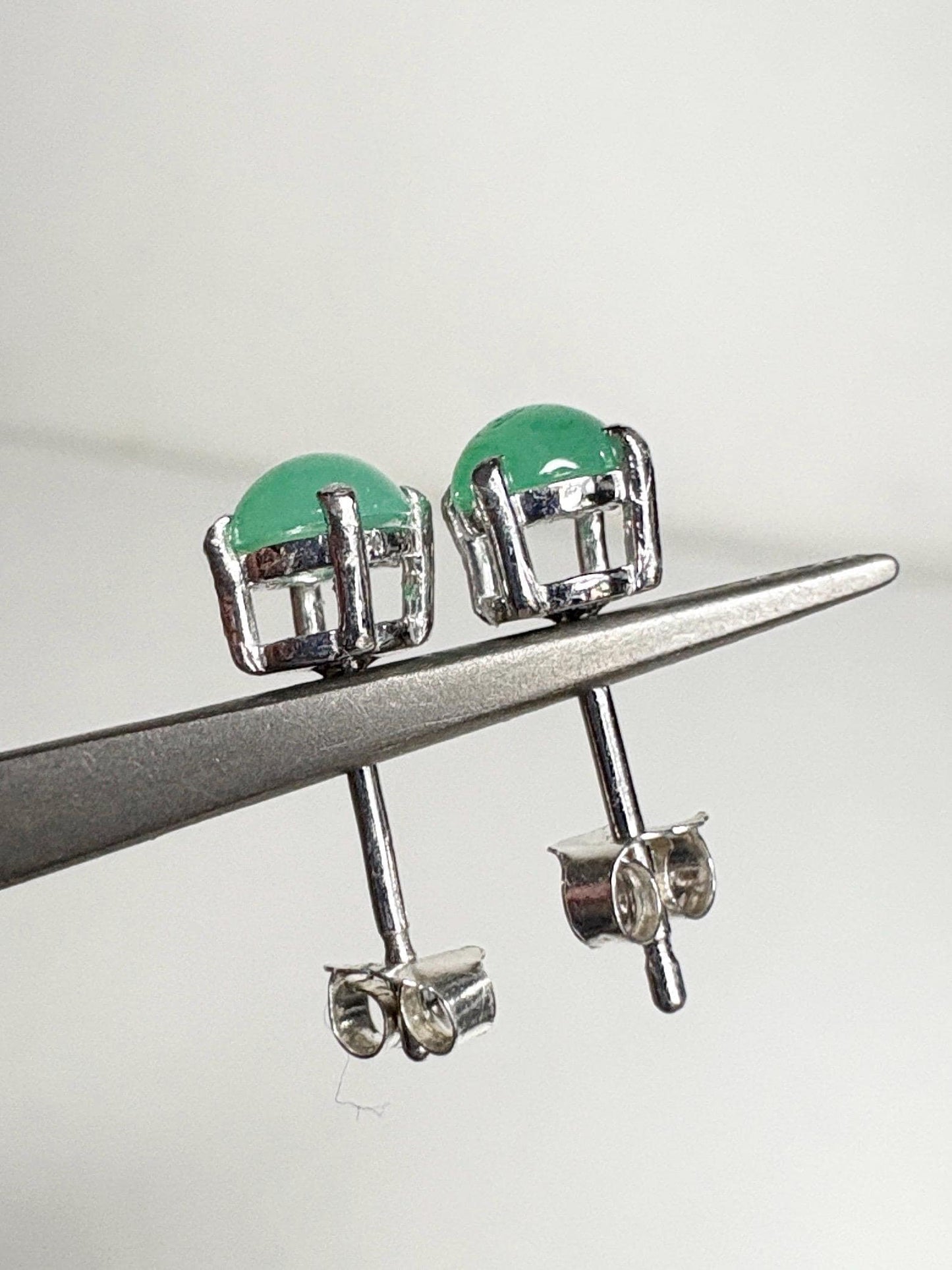 Sterling silver stud earrings with 5mm Australian chrysoprase cabochons.