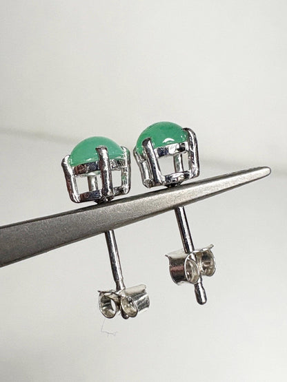 Sterling silver stud earrings with 5mm Australian chrysoprase cabochons.