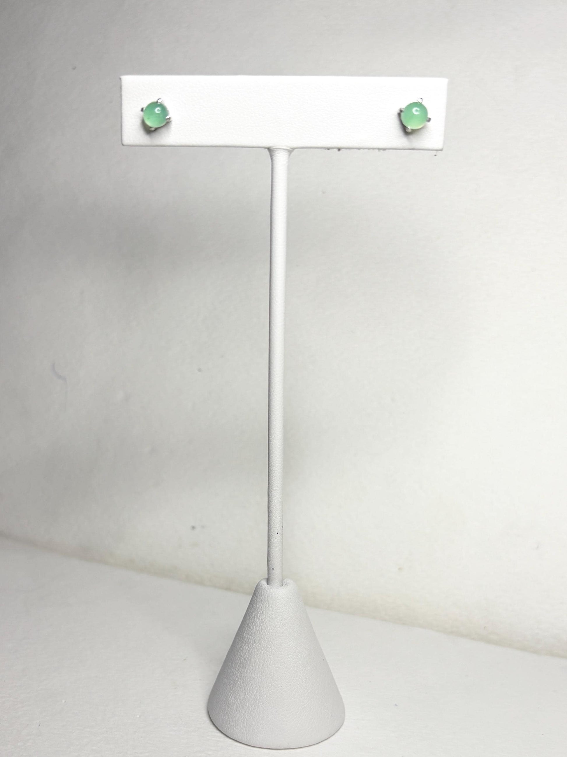 Australian chrysoprase cabochon stud earrings in sterling silver.