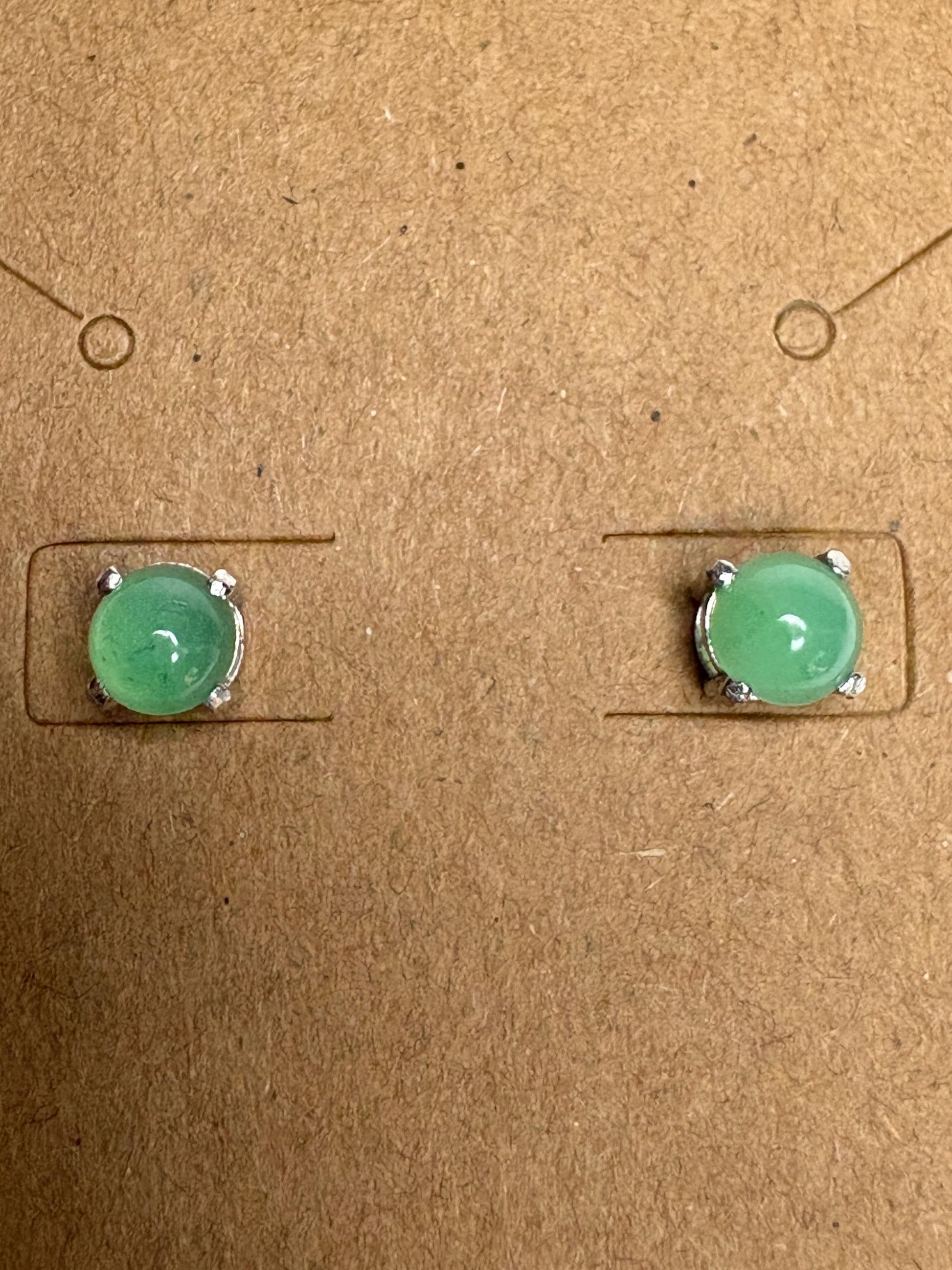Australian chrysoprase cabochon stud earrings in sterling silver.