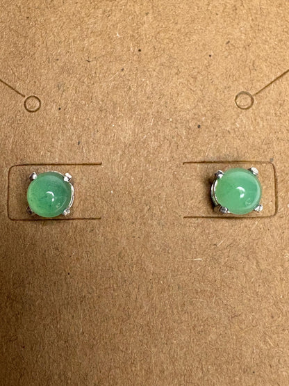 Australian chrysoprase cabochon stud earrings in sterling silver.