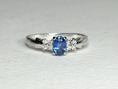 Oval kyanite and diamond ring in 10k white gold.
