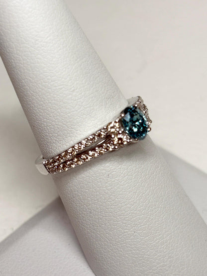 LeVian 14k white gold ring with blue and champagne diamonds.