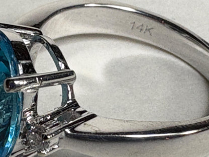 Swiss Blue Topaz and Diamond ring in Solid 14k White Gold size 7 - NewLifeJewelryVault