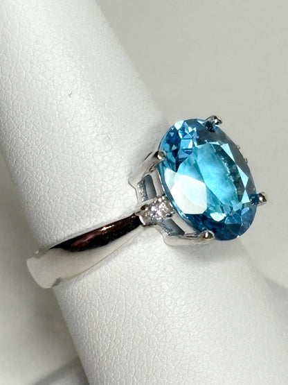Swiss Blue Topaz and Diamond ring in Solid 14k White Gold size 7 - NewLifeJewelryVault