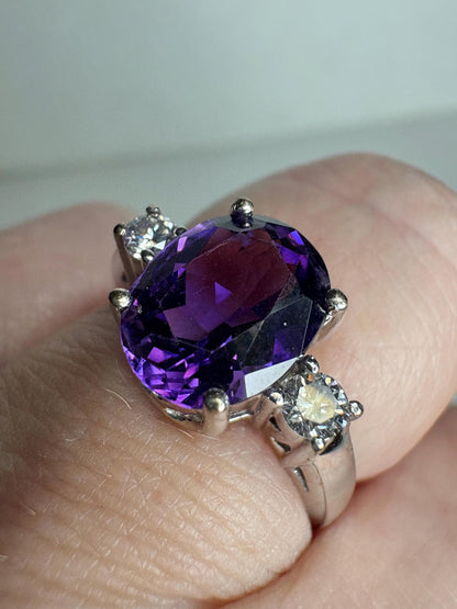 Amethyst and Diamond Ring Solid 18k White Gold Ring size 6.75