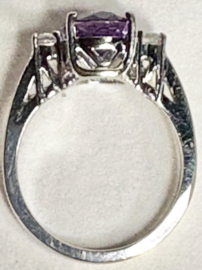 Amethyst and Diamond Ring Solid 18k White Gold Ring size 6.75