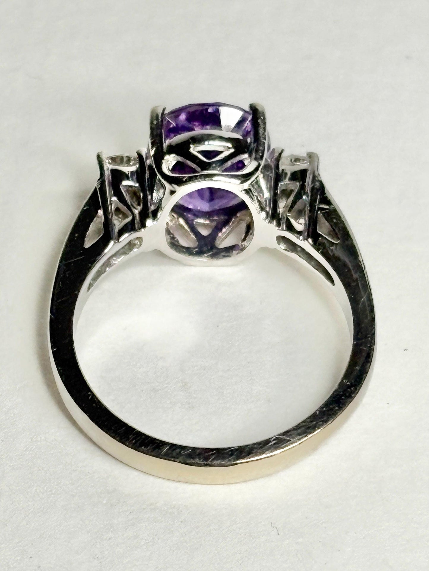 Amethyst and Diamond Ring Solid 18k White Gold Ring size 6.75