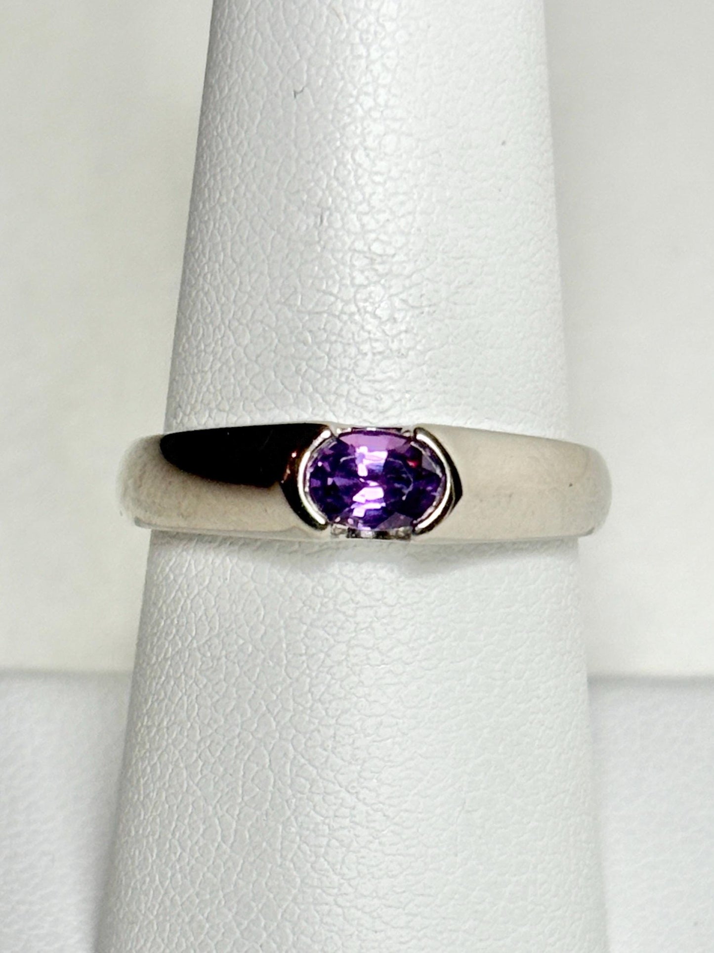 Violet Purple Natural Sapphire Band Ring in Solid 14k White Gold with Euro Shank size 7.75 - NewLifeJewelryVault