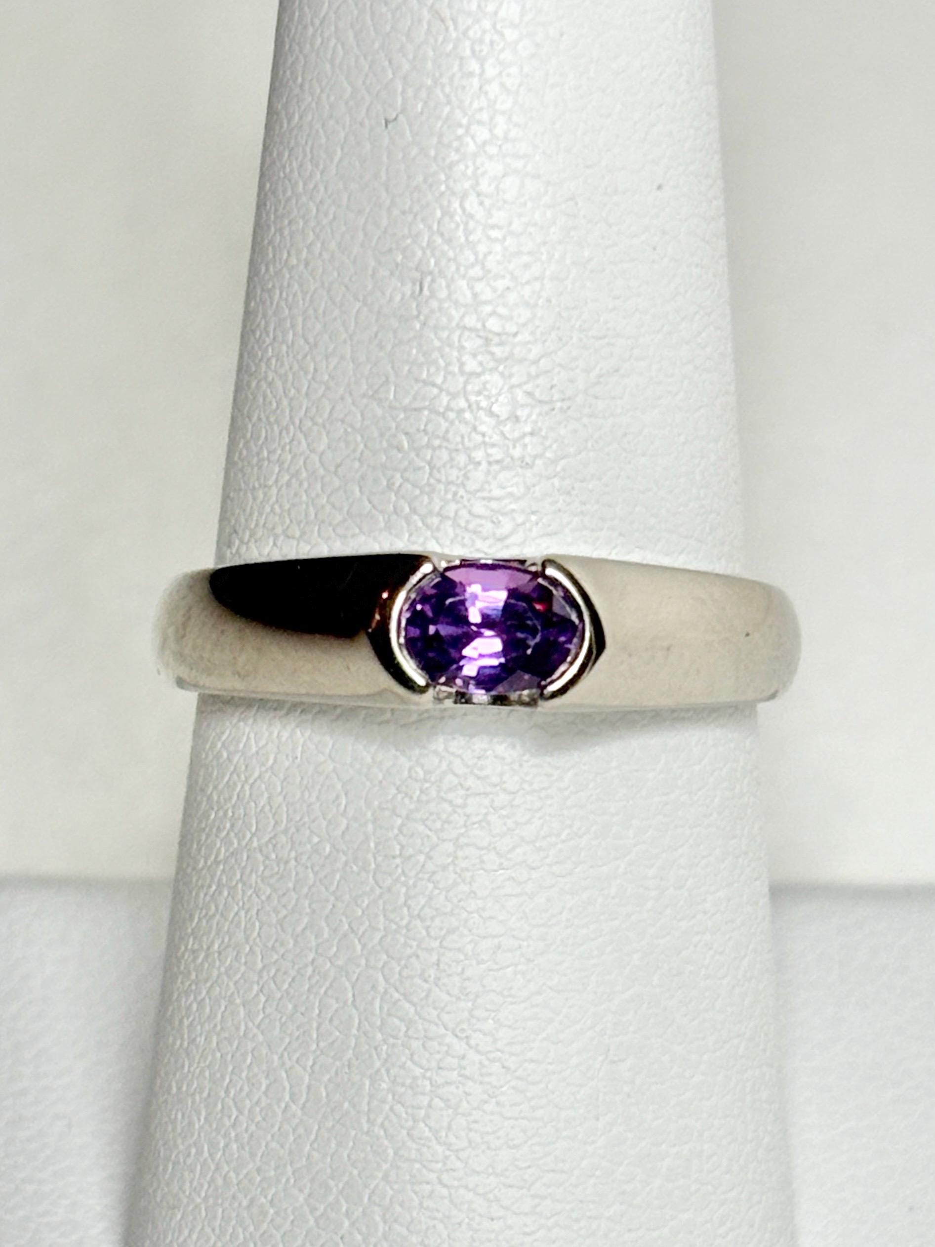 Violet Purple Natural Sapphire Band Ring in Solid 14k White Gold with Euro Shank size 7.75 - NewLifeJewelryVault