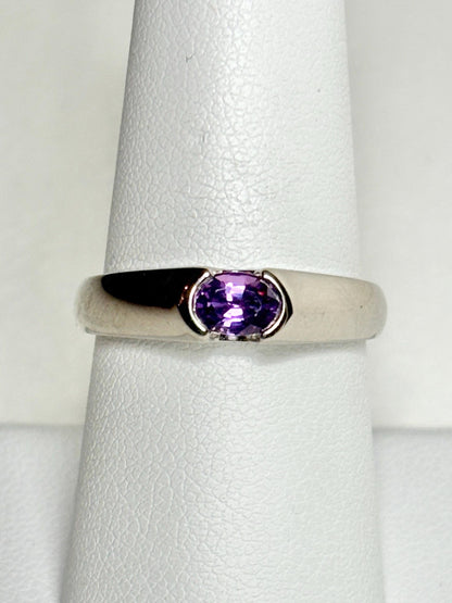 Violet Purple Natural Sapphire Band Ring in Solid 14k White Gold with Euro Shank size 7.75 - NewLifeJewelryVault