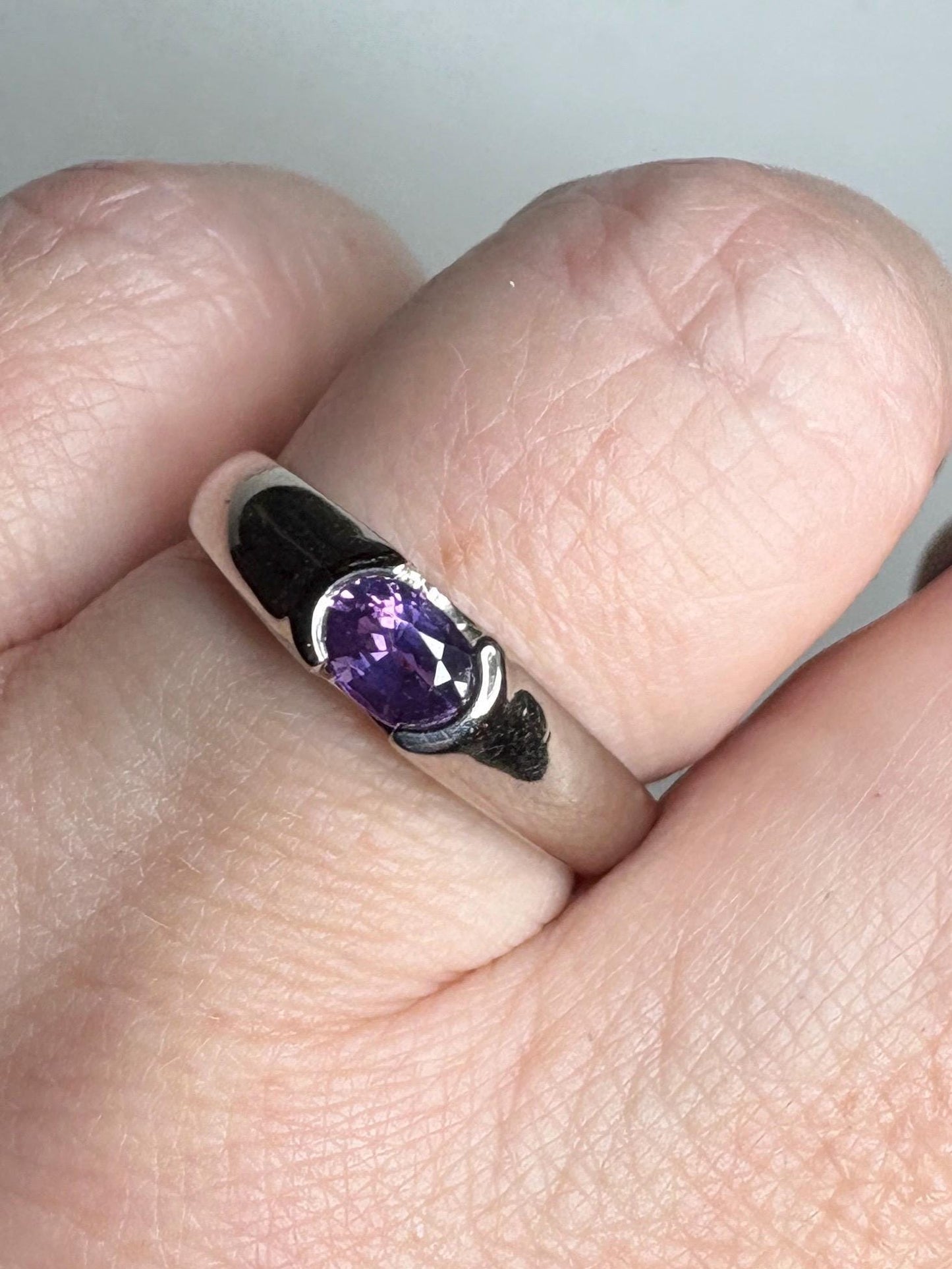 Violet Purple Natural Sapphire Band Ring in Solid 14k White Gold with Euro Shank size 7.75 - NewLifeJewelryVault