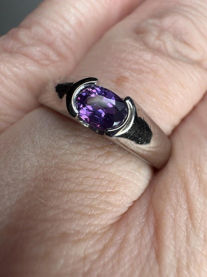 Violet Purple Natural Sapphire Band Ring in Solid 14k White Gold with Euro Shank size 7.75 - NewLifeJewelryVault