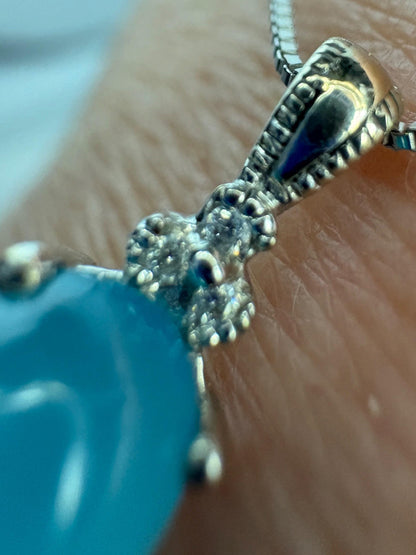 Paraiba Brazilian Chalcedony Diamond Pendant Necklace Solid 14k White Gold with 10k Chain 18" - NewLifeJewelryVault