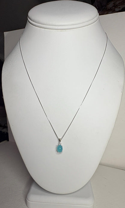 Paraiba Brazilian Chalcedony Diamond Pendant Necklace Solid 14k White Gold with 10k Chain 18" - NewLifeJewelryVault