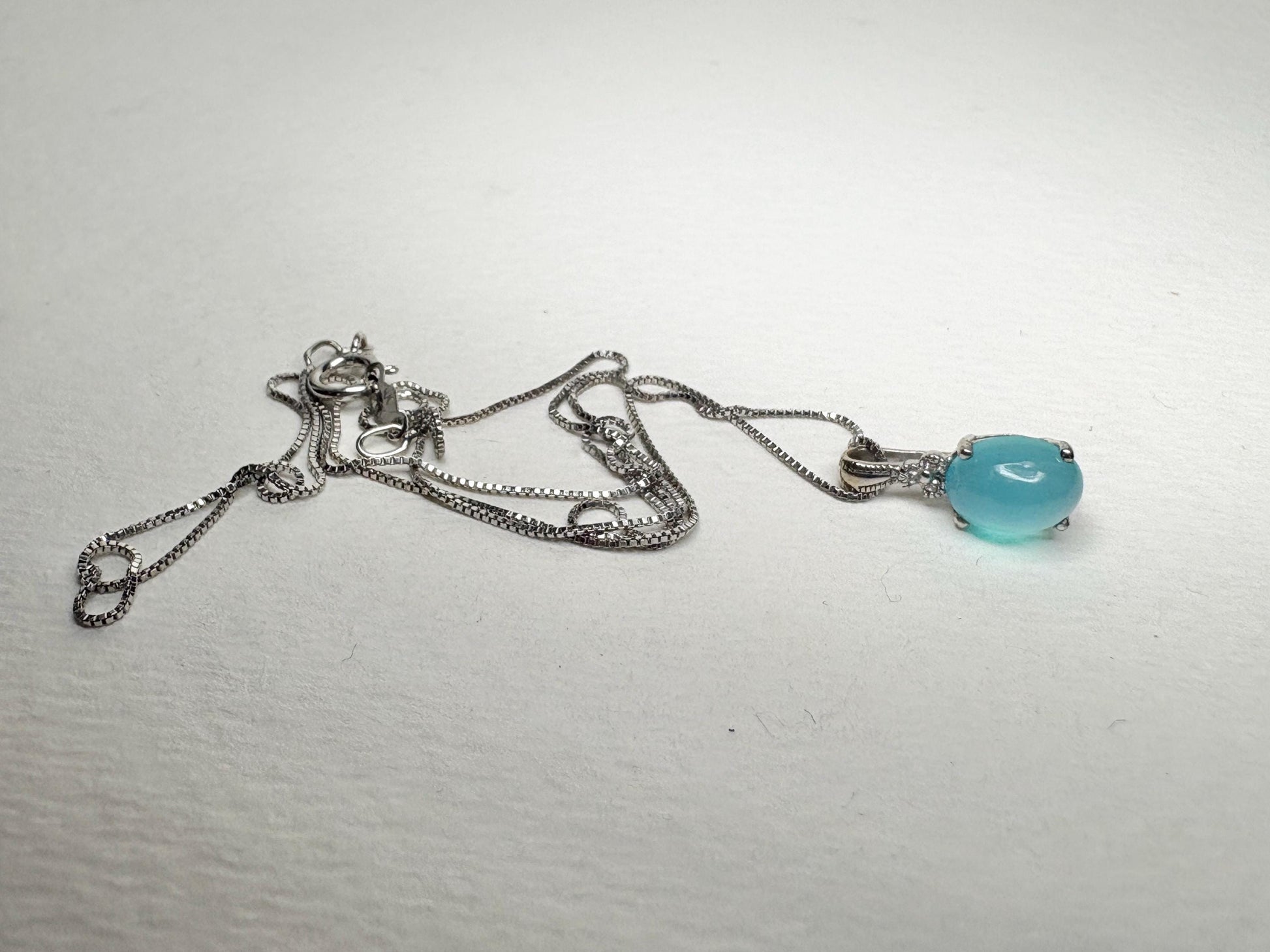 Paraiba Brazilian Chalcedony Diamond Pendant Necklace Solid 14k White Gold with 10k Chain 18" - NewLifeJewelryVault