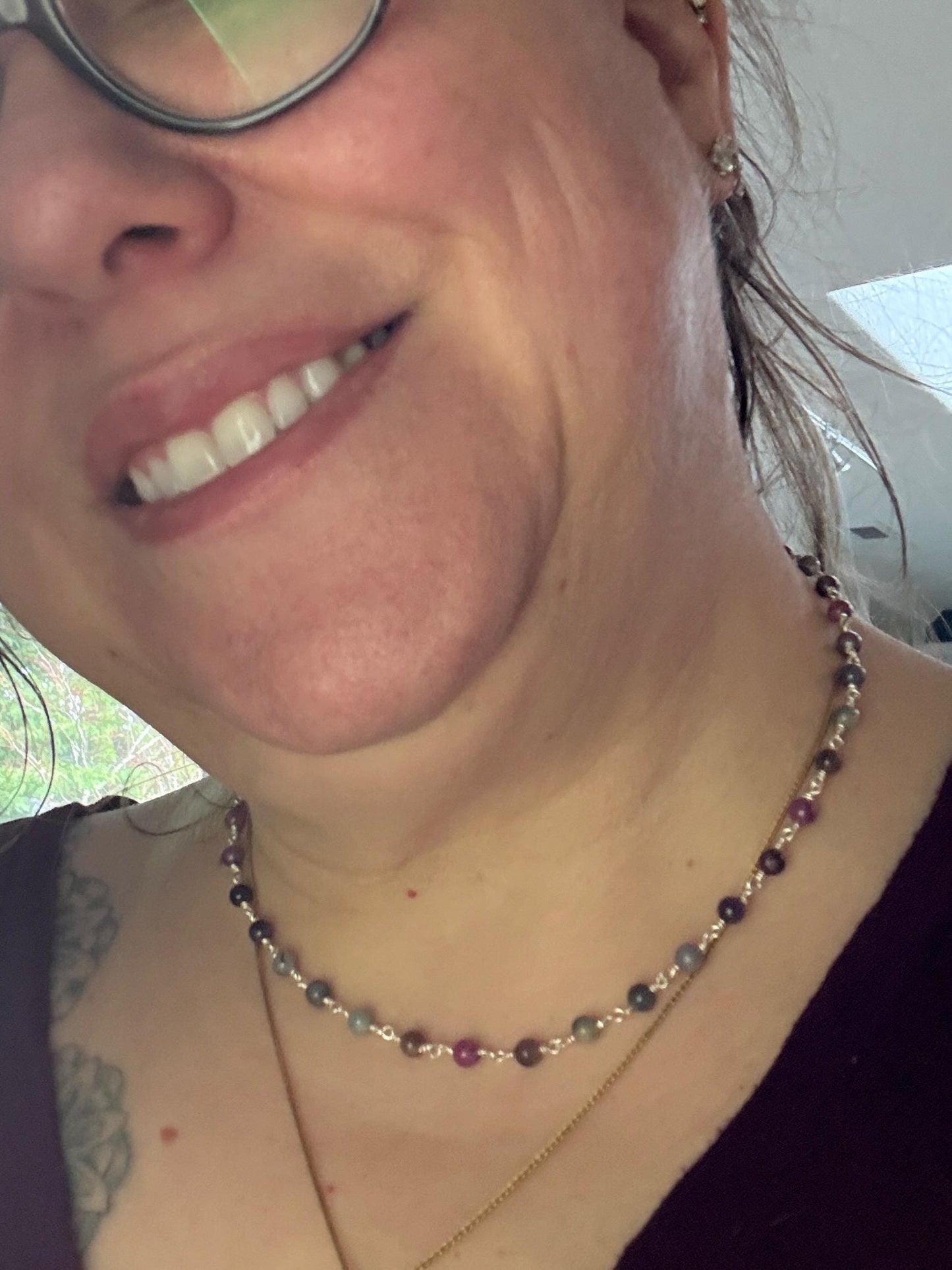 Natural Multi Color Sapphire Beaded Necklace in Sterling Silver 17.5" - NewLifeJewelryVault