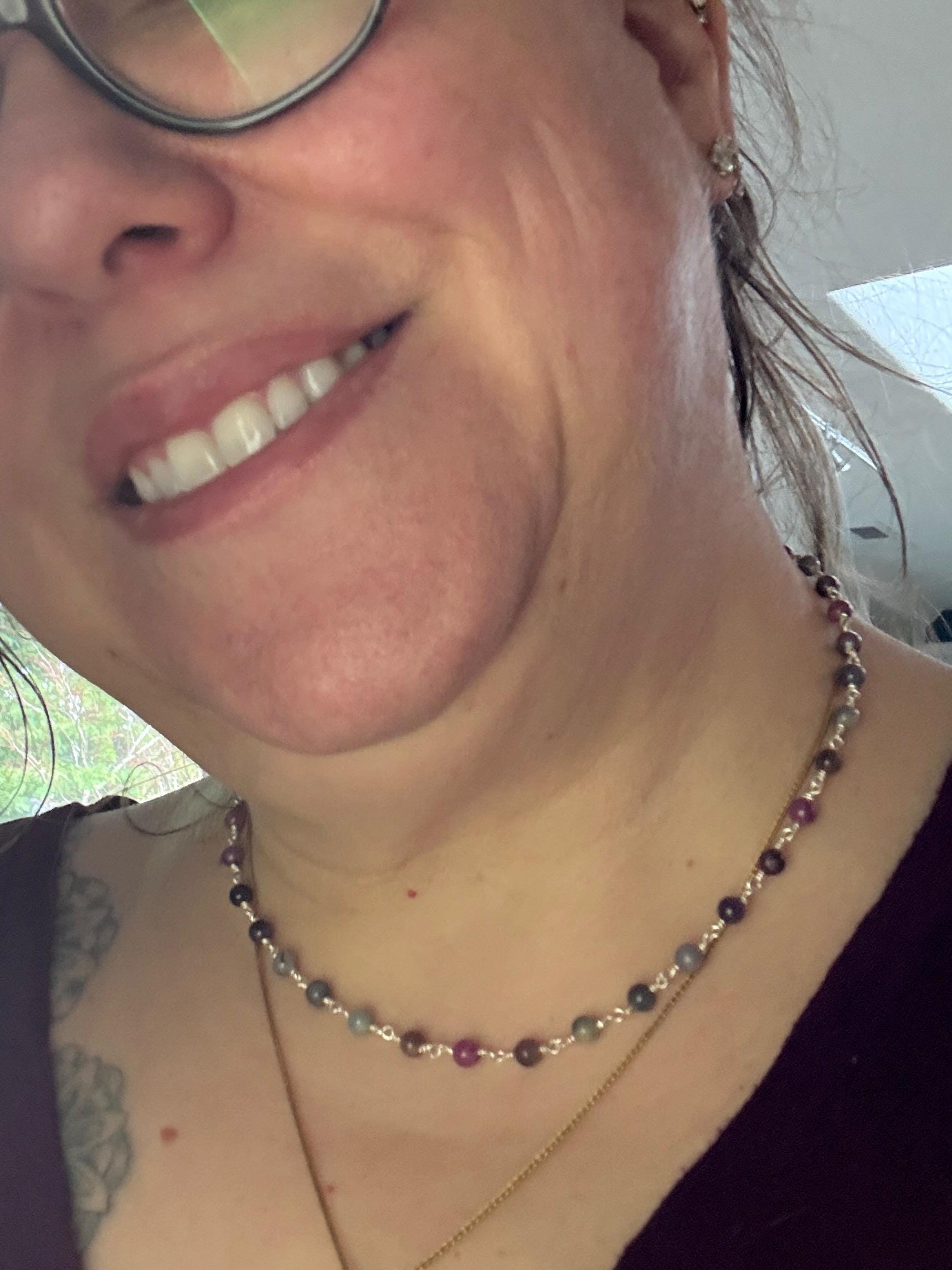 Natural Multi Color Sapphire Beaded Necklace in Sterling Silver 17.5" - NewLifeJewelryVault