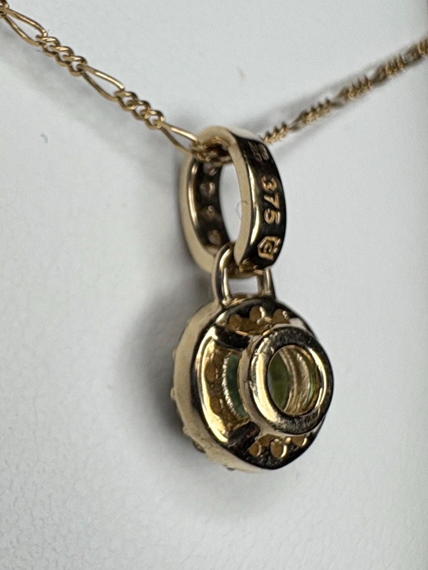 Natural Emerald Diamond halo Pendant Necklace Solid 9k Gold on a 14k Figero Chain 18" - NewLifeJewelryVault