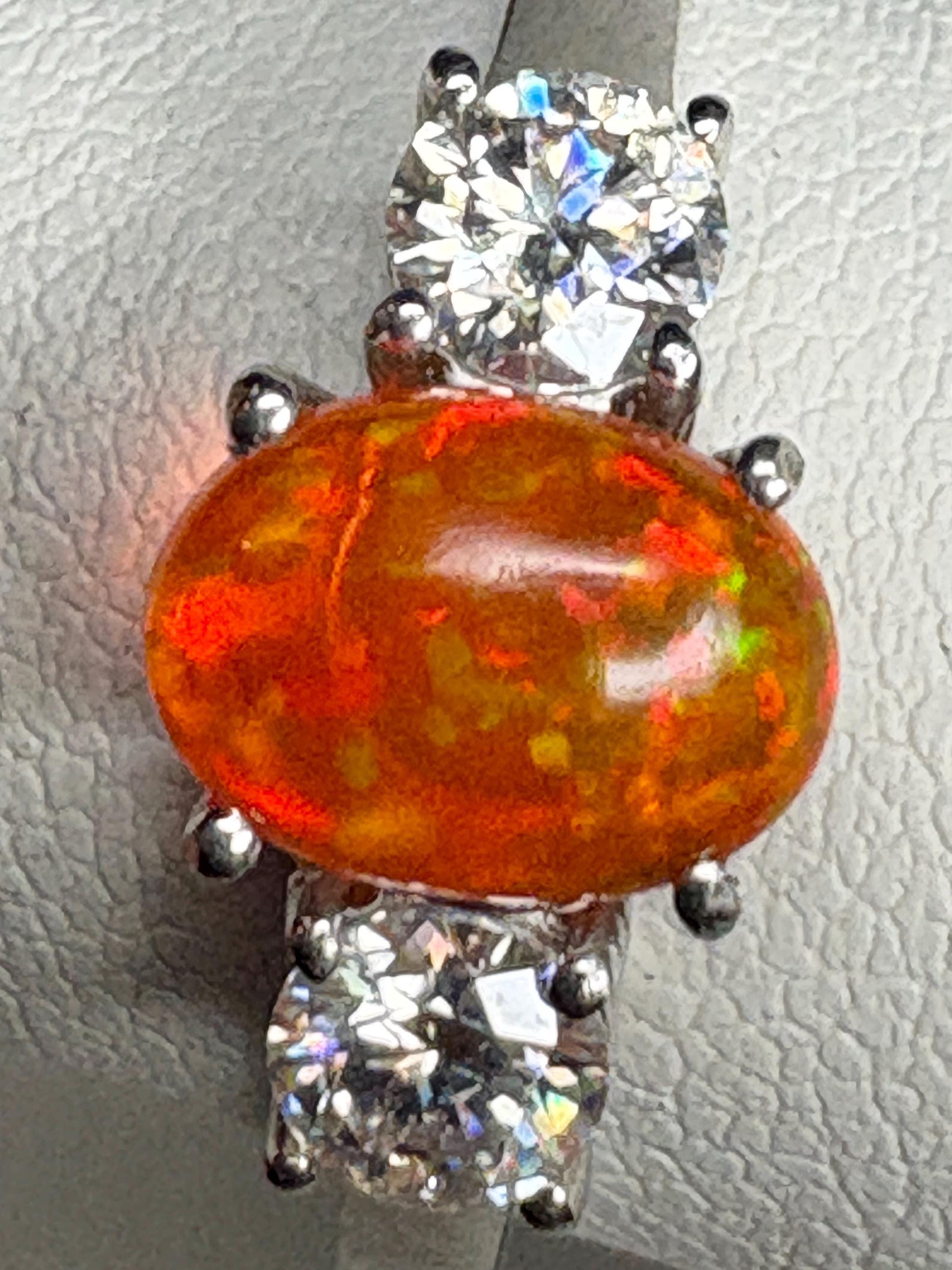 Orange Ethiopian Opal and Moissanite Ring in Sterling Silver size 8 - NewLifeJewelryVault