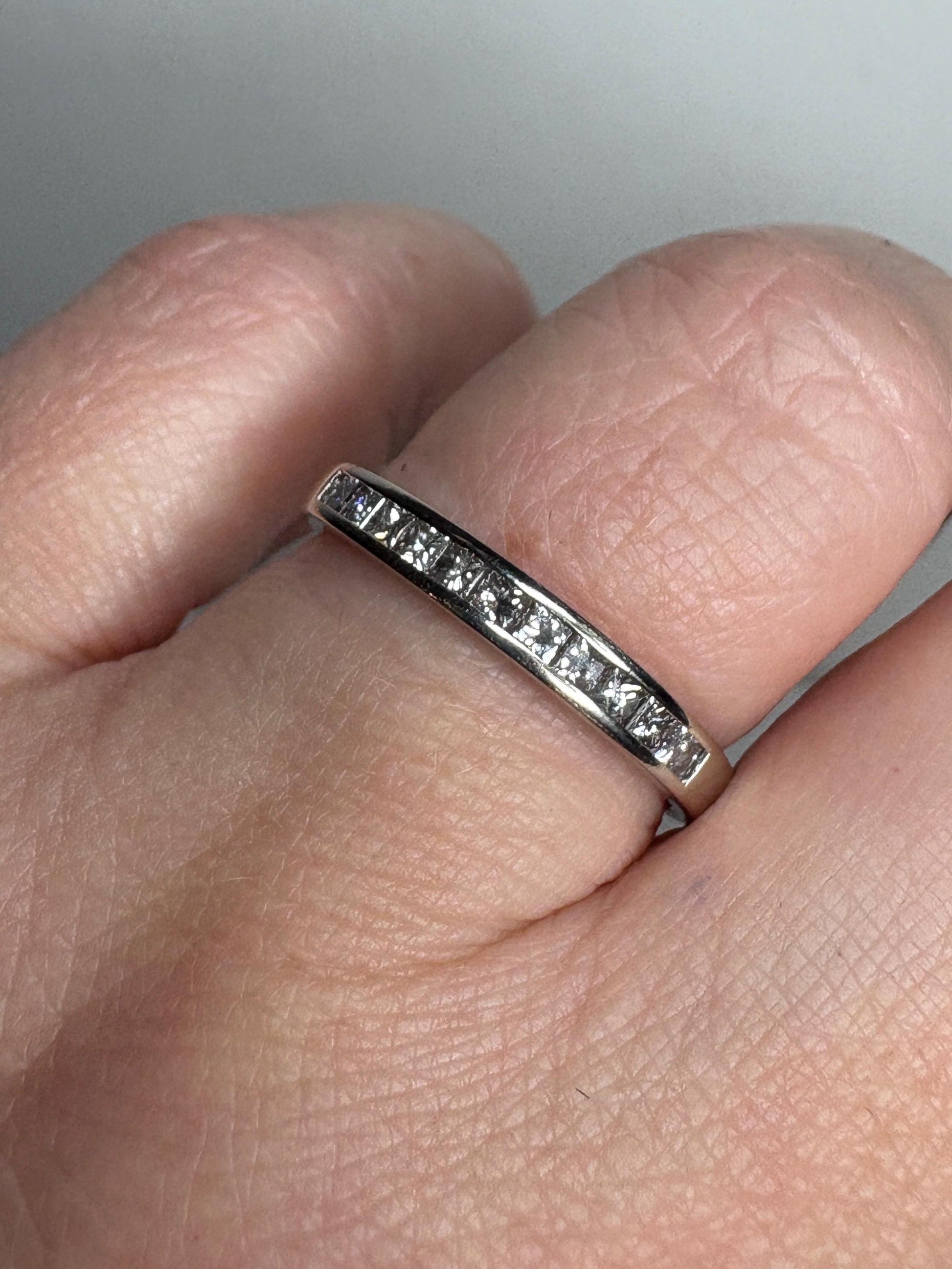 Channel Set Princess Cut Diamond Band Ring by Shane Co Solid 14k White Gold size 8.5 - NewLifeJewelryVault