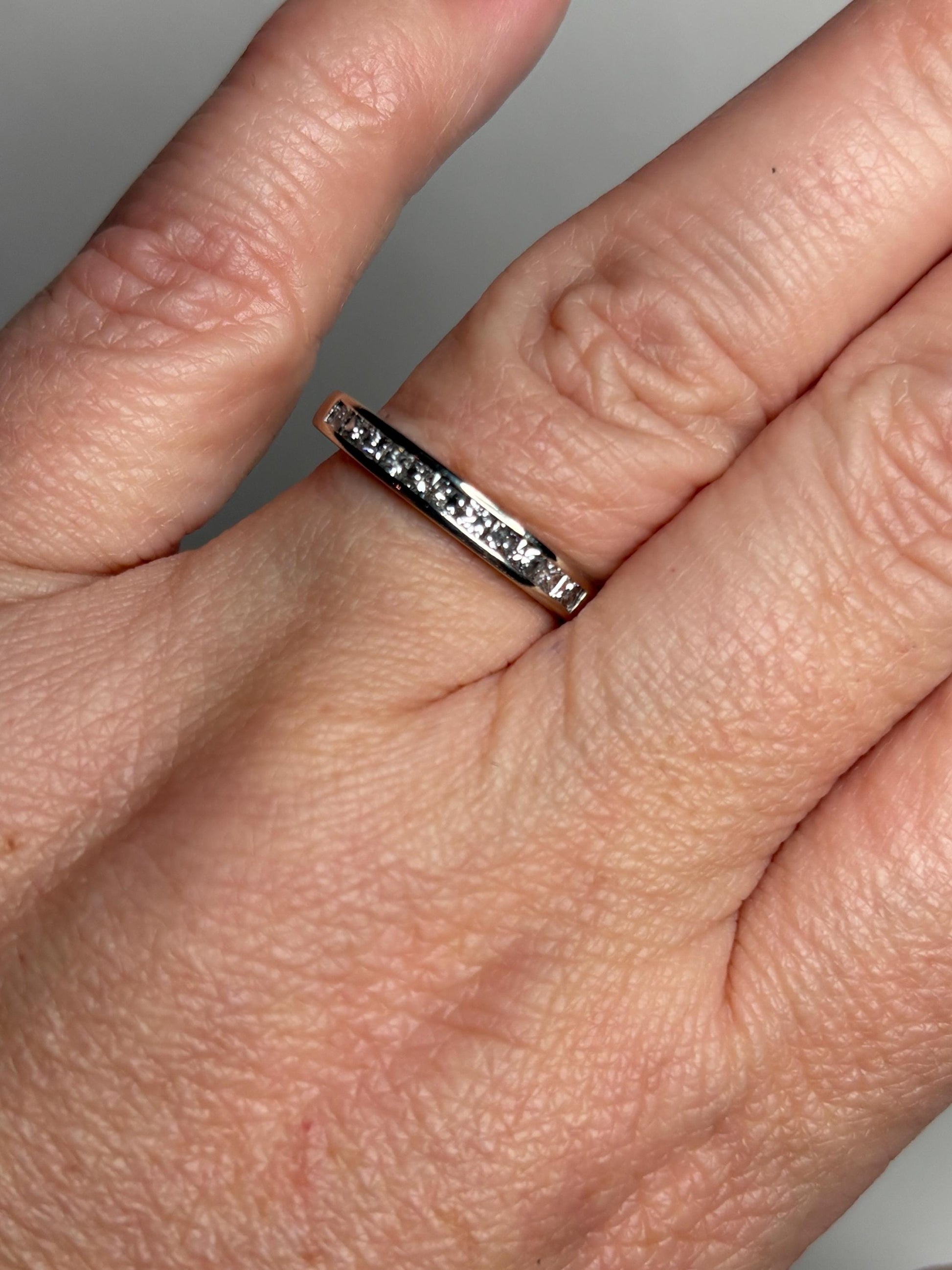 Channel Set Princess Cut Diamond Band Ring by Shane Co Solid 14k White Gold size 8.5 - NewLifeJewelryVault