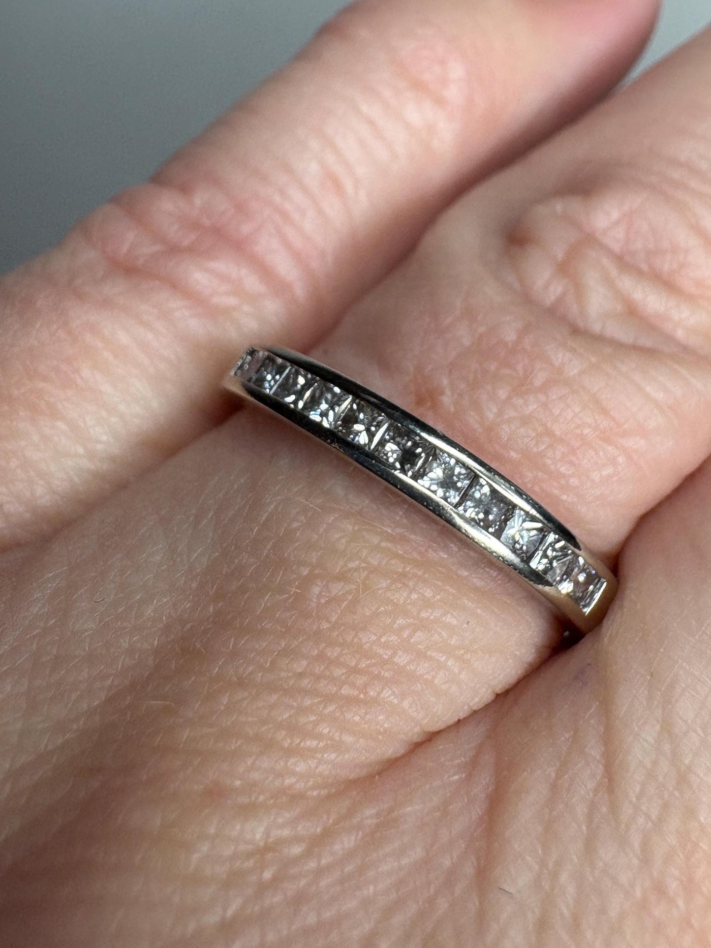 Channel Set Princess Cut Diamond Band Ring by Shane Co Solid 14k White Gold size 8.5 - NewLifeJewelryVault