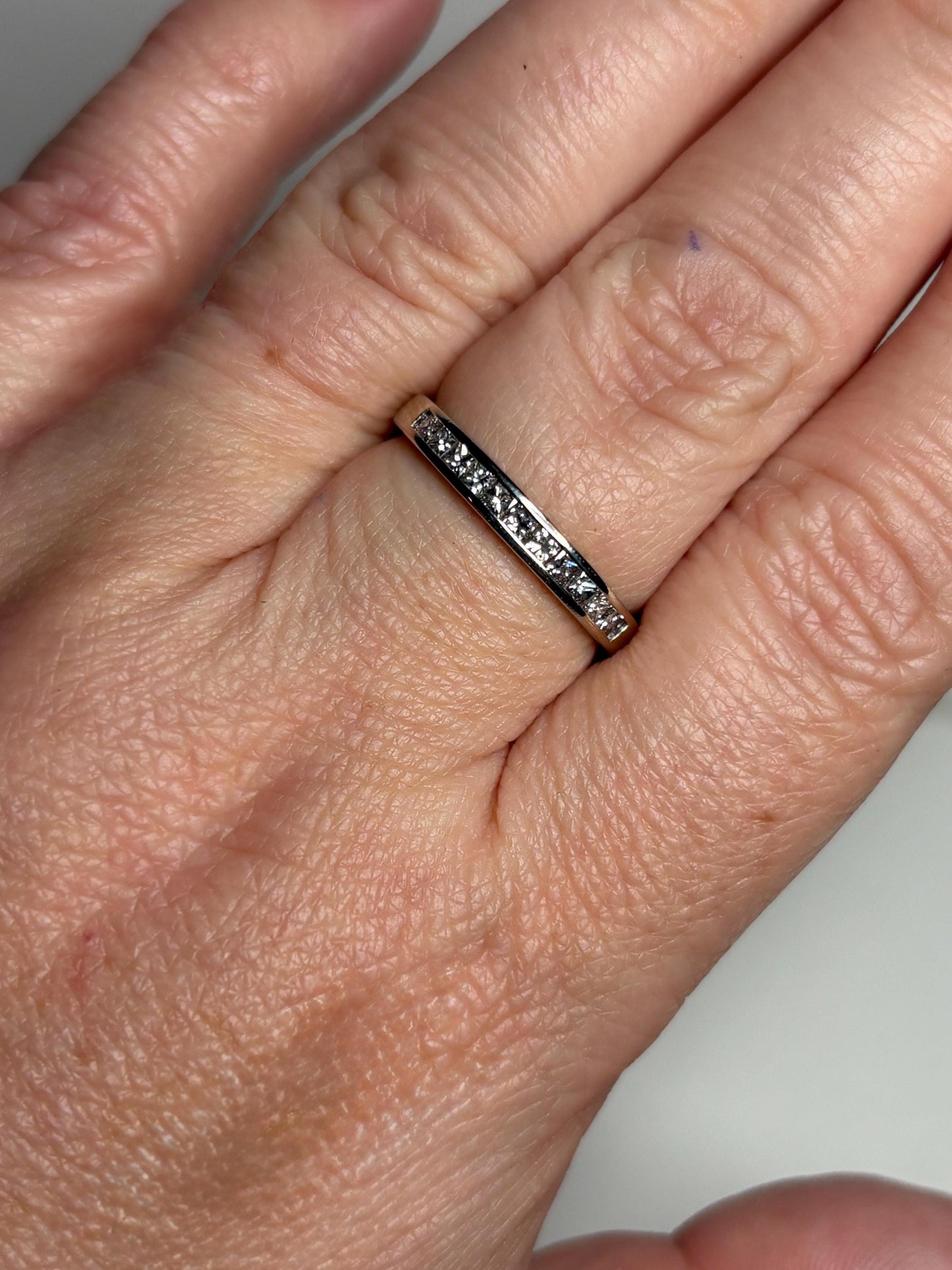 Channel Set Princess Cut Diamond Band Ring by Shane Co Solid 14k White Gold size 8.5 - NewLifeJewelryVault