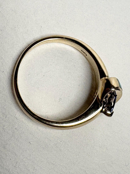 Trillion Tanzanite and Australian Opal Inlayed Band Ring Solid 14k Gold size 7.25 - NewLifeJewelryVault