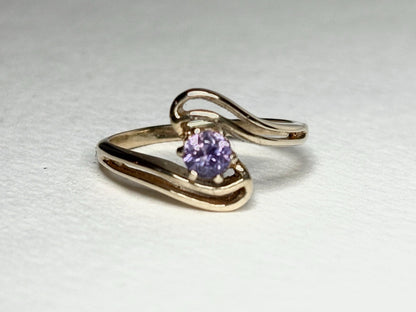 Natural Purple Sapphire Solitaire Bypass Style Ring Solid 14k Gold size 6.5 - NewLifeJewelryVault