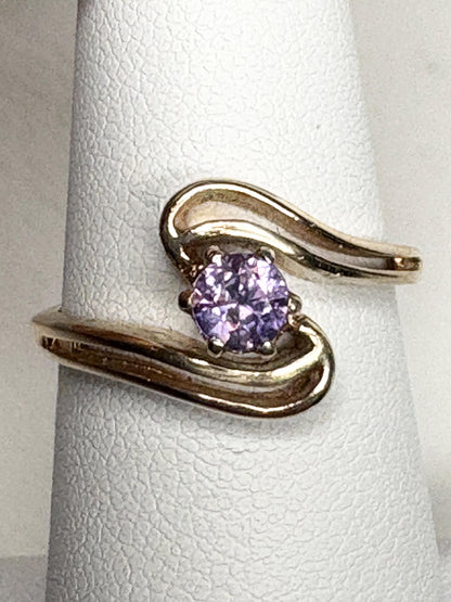 Natural Purple Sapphire Solitaire Bypass Style Ring Solid 14k Gold size 6.5 - NewLifeJewelryVault