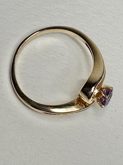 Natural Purple Sapphire Solitaire Bypass Style Ring Solid 14k Gold size 6.5 - NewLifeJewelryVault