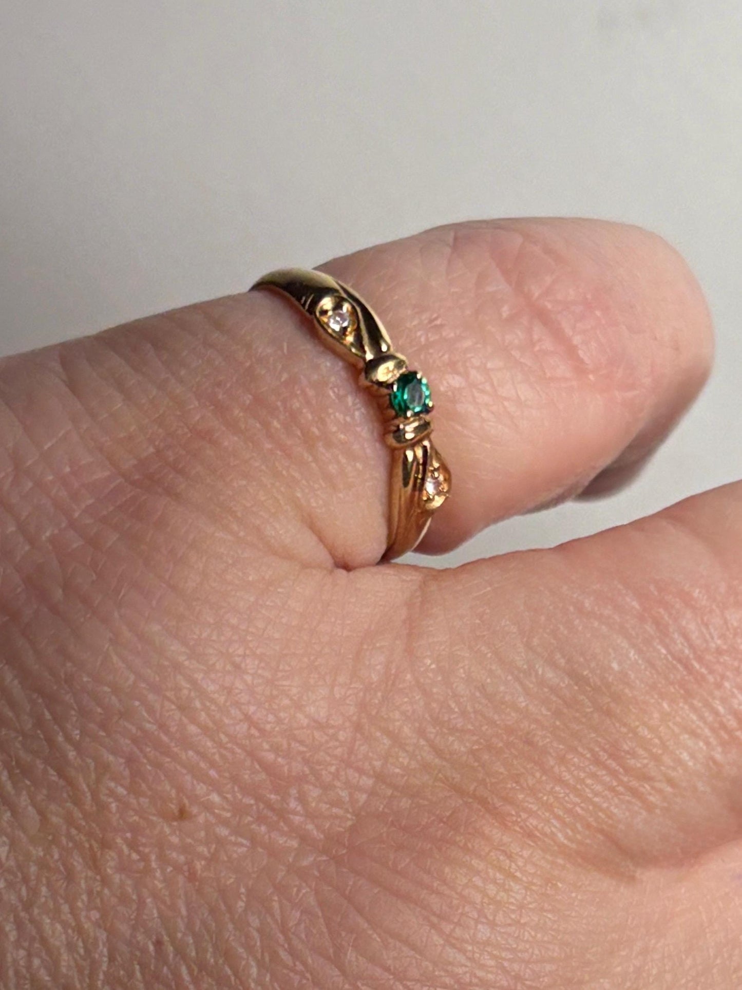 Dainty Emerald Colored Stone Band Ring Solid 18k Gold size 5 - NewLifeJewelryVault