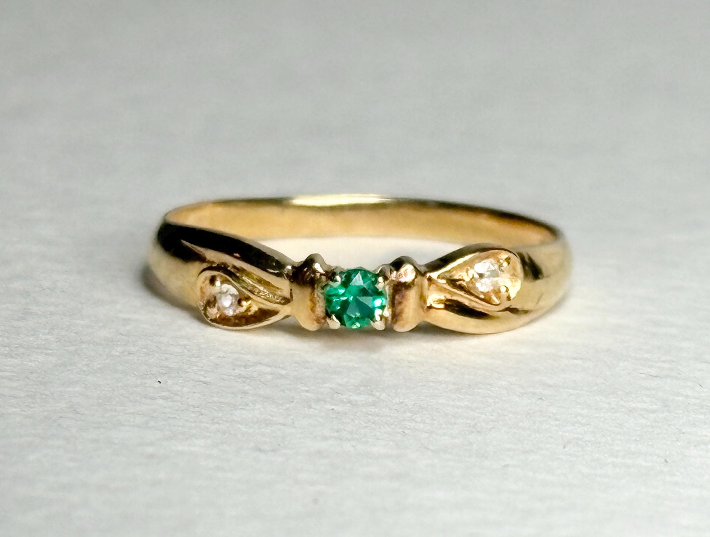 Dainty Emerald Colored Stone Band Ring Solid 18k Gold size 5 - NewLifeJewelryVault