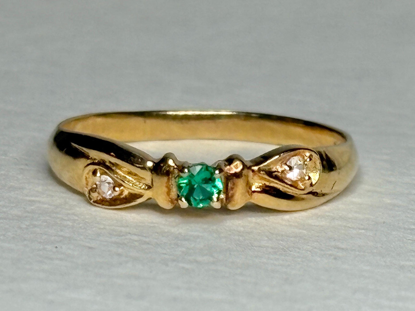 Dainty Emerald Colored Stone Band Ring Solid 18k Gold size 5 - NewLifeJewelryVault