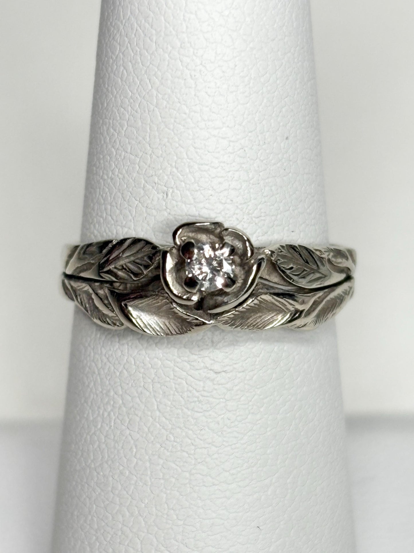 Floral Bridal Set Ring Solid 14k White Gold size 6.75 PLEASE READ - NewLifeJewelryVault