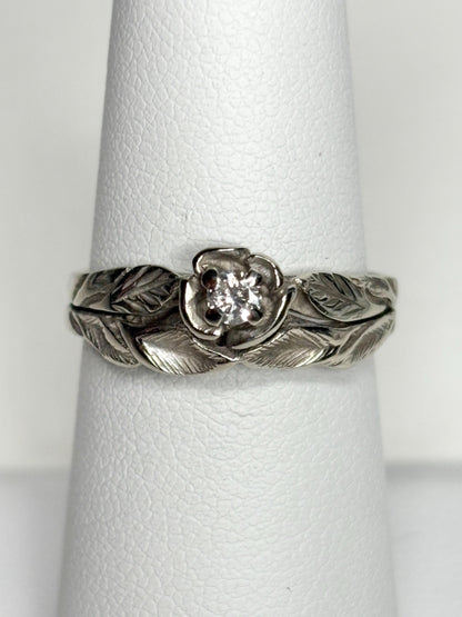 Floral Bridal Set Ring Solid 14k White Gold size 6.75 PLEASE READ - NewLifeJewelryVault