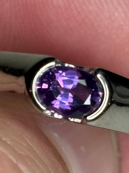 Violet Purple Natural Sapphire Band Ring in Solid 14k White Gold with Euro Shank size 7.75 - NewLifeJewelryVault